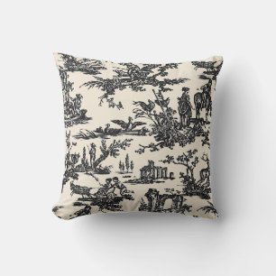 Coussin Motif de Toile en français noir et ivoire