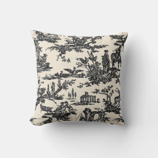 Coussin Motif de Toile en français noir et ivoire