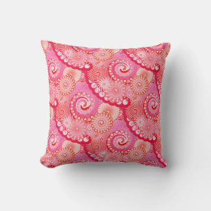 Coussin Motif de tourbillon fractal, rose, fuchsia