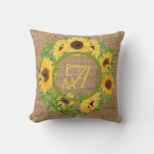 Coussin Motif de tournesols monogrammés décoratifs