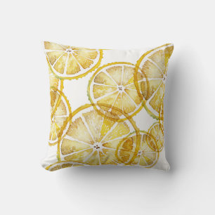 Coussin Motif de tranches de citron rustique aquarelle