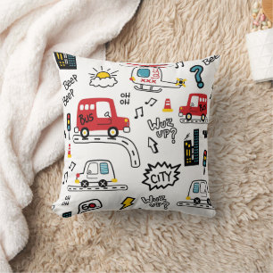 Coussin Motif de transport ludique pour enfants 