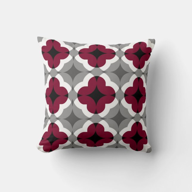 Coussin Motif de trèfle Abstrait en rouge et gris (Recto)