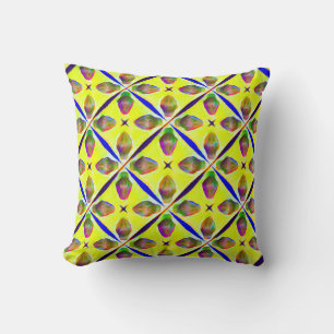 Coussin Motif de treillis floral frais jaune/bleu