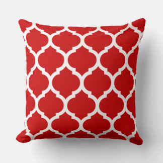 Coussin Motif de treillis marocain à quatre feuilles rouge