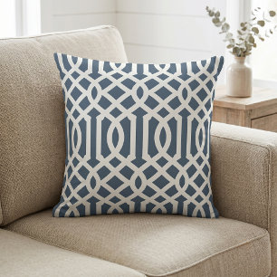 Coussin Motif de Trellis Bleu et Blanc