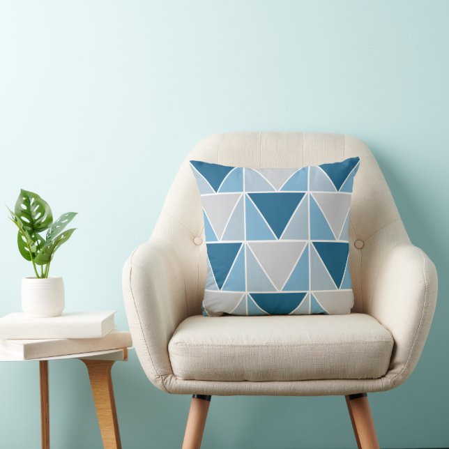 Coussin Motif de triangles géométriques gris bleu (Chaise)