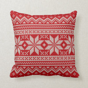 Coussin Motif de tricot de chandail de Noël - ROUGE