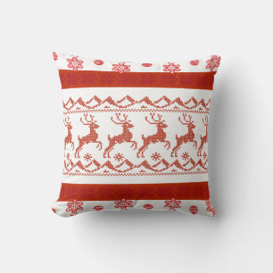 Coussin Motif de tricot de renne nordique rouge pour couss