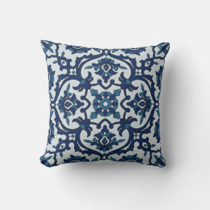 Coussin Motif de tuiles florales Azulejos bleu-portugais