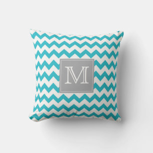 Coussin Motif de turquoise de zigzag avec la boîte grise