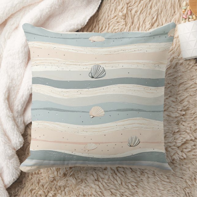 Coussin Motif de vague de coquillage côtier boho (Couverture)