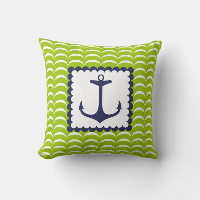 Coussin Motif de vagues vertes nautique d'Ancre de bleu (Recto)
