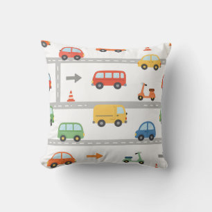 Coussin Motif de véhicules routiers mignons pour enfants
