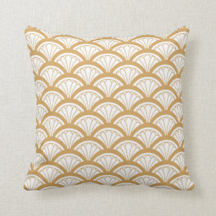 Coussin Motif de ventilateur Art déco or et blanc