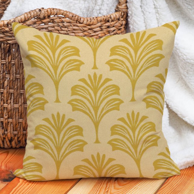 Coussin Motif de ventilateur Art Déco or jaune élégant  (Gold/yellow Art Deco  leaf motif decorator pillow)