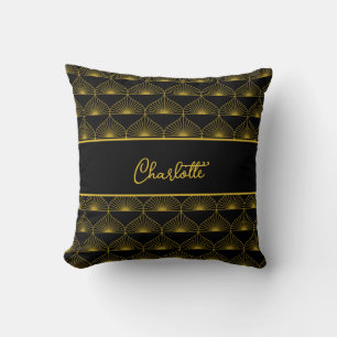 Coussin Motif de ventilateur noir et or Art Déco personnal
