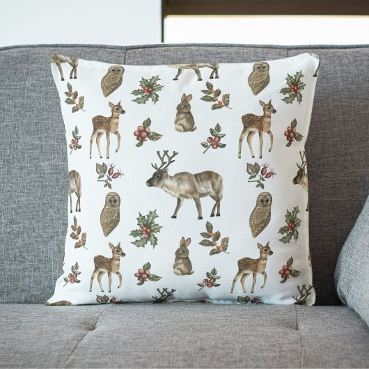 Coussin Motif de verdure d'animaux fantaisistes de la forê