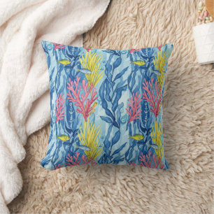 Coussin Motif de vie marine côtière coloré (1)
