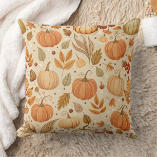 Coussin Motif de vigne de citrouille botanique d'automne