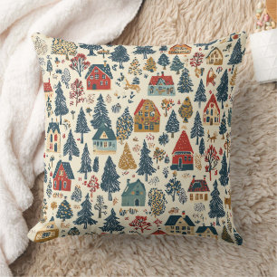 Coussin Motif de village de Noël en bois de Navy Rouge