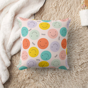 Coussin Motif de visage joyeux souriant coloré