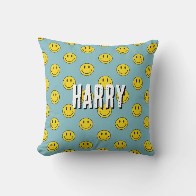 Coussin Motif de visage souriant - Cute Yellow Smiles pers (Recto)