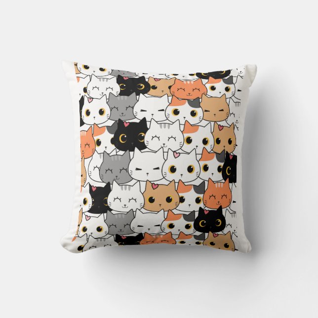 Coussin Motif de visages de chat mignons Kawaii  (Recto)