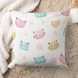 Coussin Motif de visages de chats pastel mignons