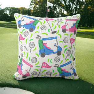 Coussin Motif de voiturette de golf rose et bleu / Décorat