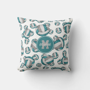 Coussin motif de volley-ball blanc gris turquoise