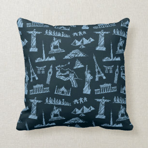 Coussin Motif de voyage dans le motif de bleus