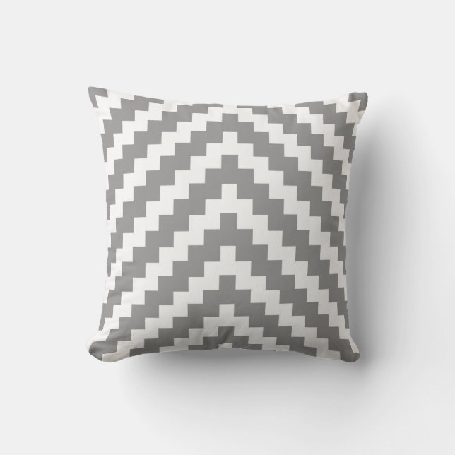 Coussin Motif de zigzag aztèque dans gris et blanc (Recto)