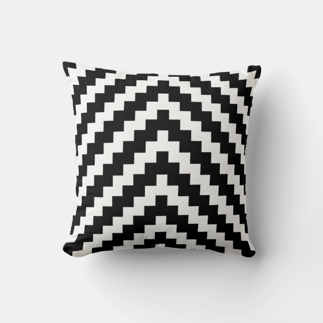 Coussin Motif de zigzag aztèque en noir et blanc (Recto)