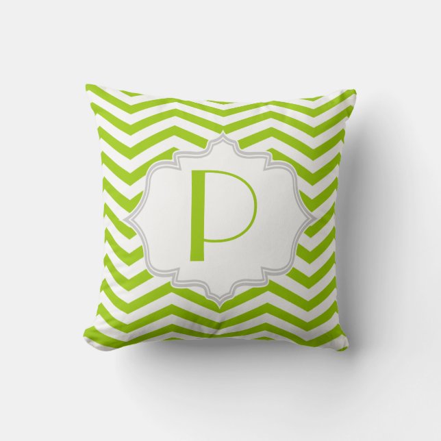 Coussin Motif de zigzag de chevron blanc vert citron (Recto)
