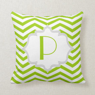 Coussin Motif de zigzag de chevron blanc vert citron