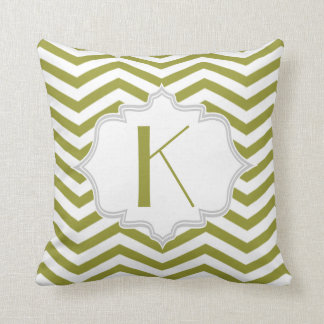 Coussin Motif de zigzag de chevron blanc vert olive