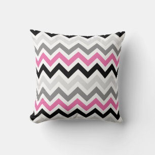 Coussin Motif de zigzag gris noir rose de Chevron