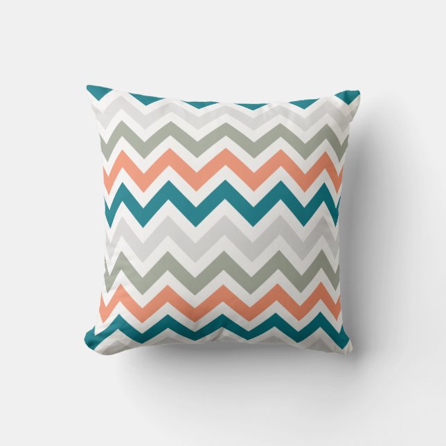 Coussin Motif de zigzag gris sage orange turquoise de (Recto)