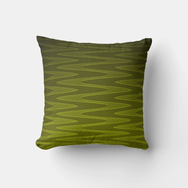 Coussin Motif de Zigzag vert d'olive liminique (Recto)