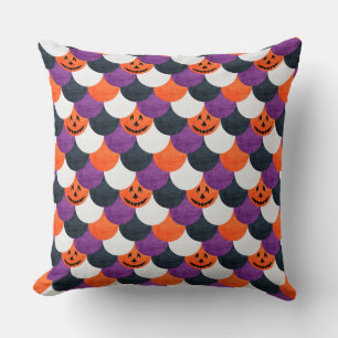 Coussin Motif d'écailles de sirène de citrouille de Hallow