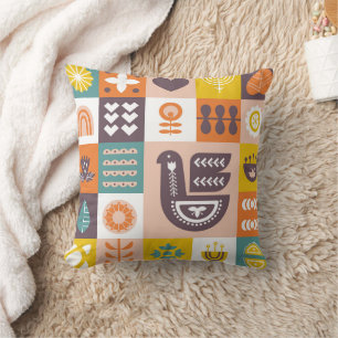 Coussin Motif décoratif avec oiseaux et éléments floraux