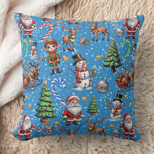Coussin Motif décoratif de Noël sur fond bleu (Créateur téléchargé)