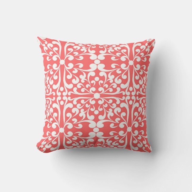 Coussin Motif décoratif indien dans le corail (Recto)