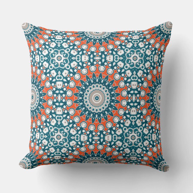 Coussin Motif décoratif mandala corail sarcelle (Recto)