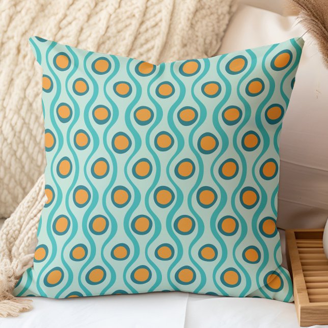 Coussin Motif décoratif rétro Orange Turquoise Aqua (Créateur téléchargé)