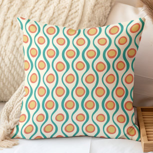Coussin Motif décoratif rétro sarcelle orange jaune