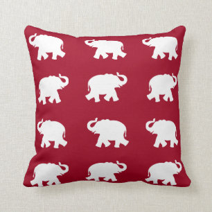 Coussin Motif d'éléphant blanc sur rouge bordeaux