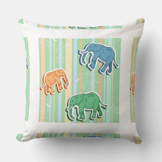 Coussin Motif d'éléphant sur les rayures vertes (Recto)