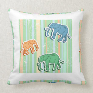 Coussin Motif d'éléphant sur les rayures vertes